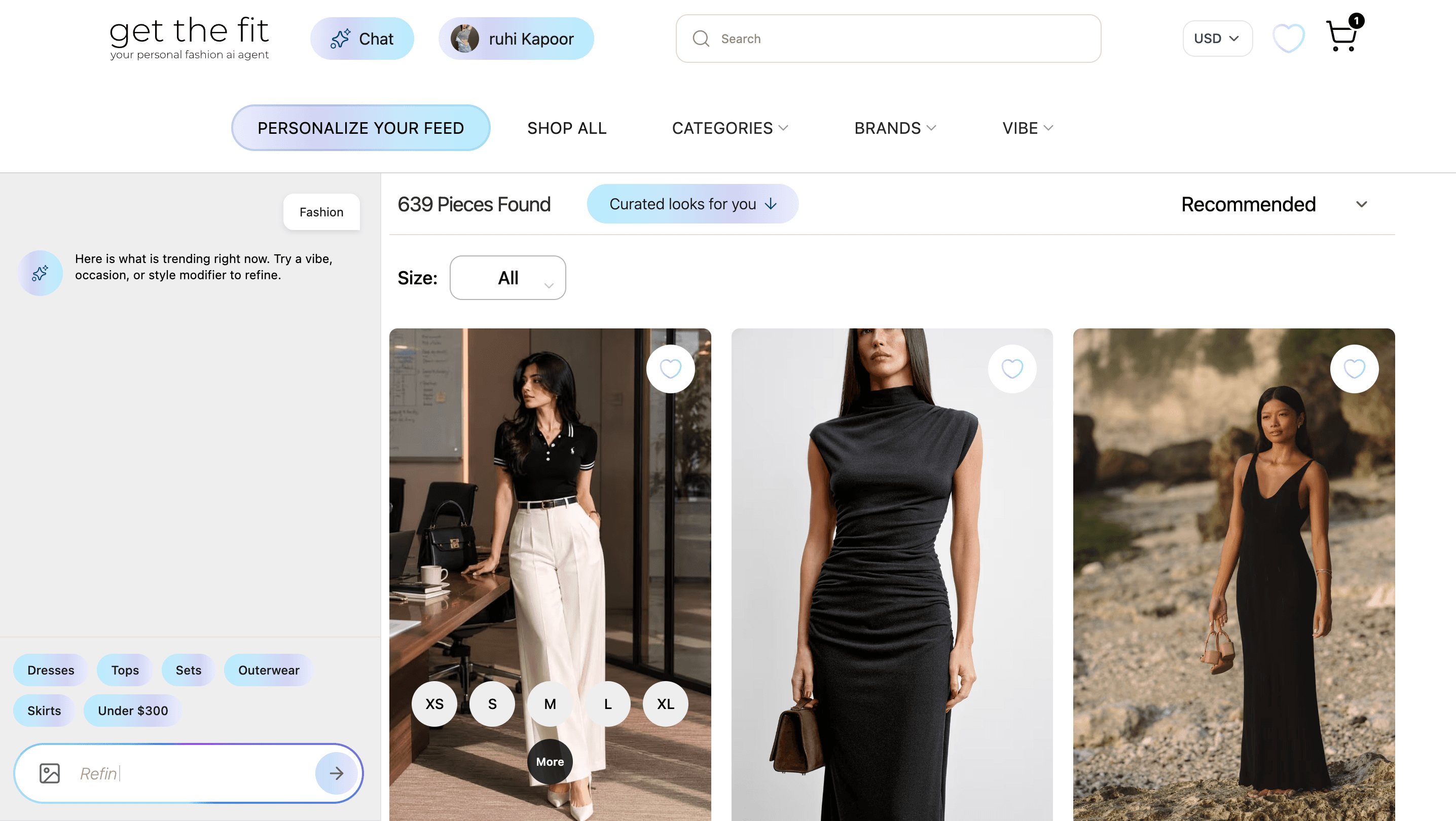 AI Assistant chat recommending elegant black dresses